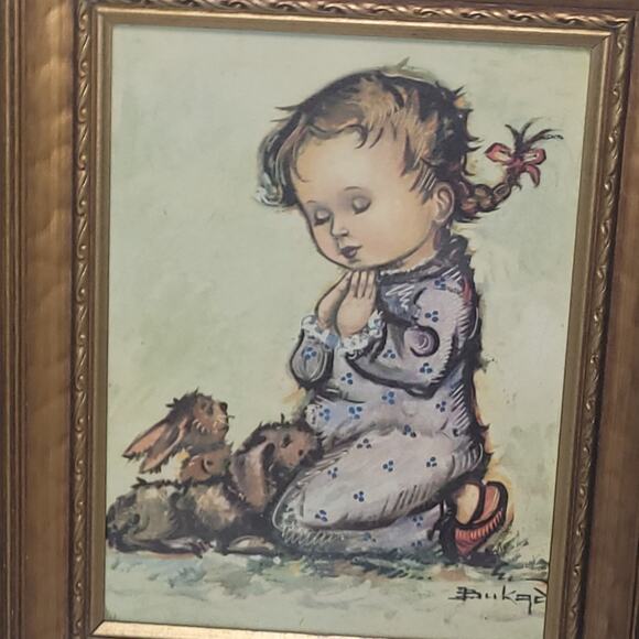 Vtg Ornate Gold Framed Boy & Girl Praying Prints Framed Art Nursery Room Decor - Picture 8 of 10